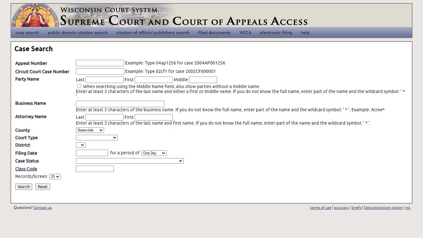 Case Search - Wisconsin Supreme Court and Court of Appeals Case Access